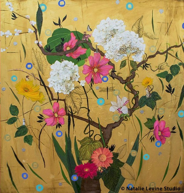 Hydrangea Walk 2015 48 x 48 Mixed Media 